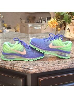 "NIKE AIR MAX 2017" Girls: 4.5Y Women's : 5.5-6, Blue and electric green. [COPY]